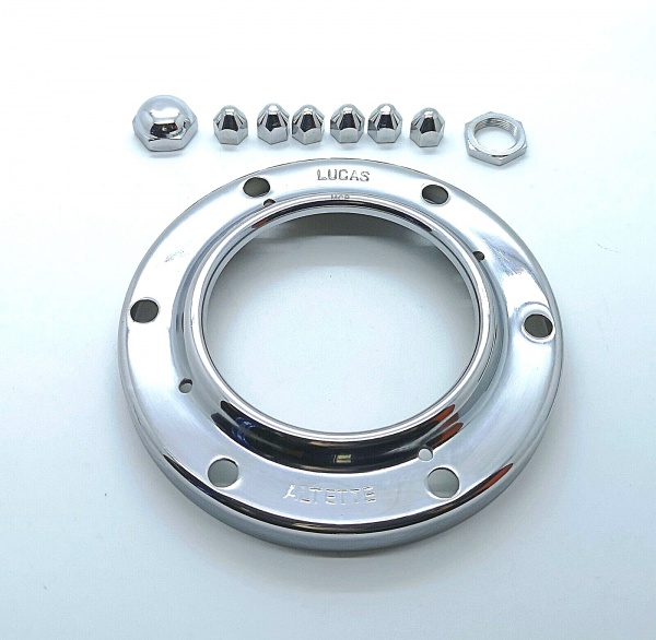 Genuine Lucas Chrome Altette Horn Replacement Bezel / Rim & Domed Nuts HF1234A